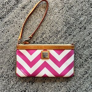 Dooney & Bourke Pink and White Chevron Wristlet